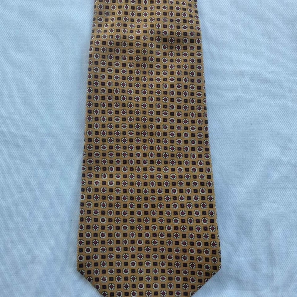 Authentic Original Polo By Ralph Lauren Designer Yellow Pattern 100% Silk